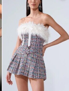 Trim Tweed Mini Skirt And Corset Top